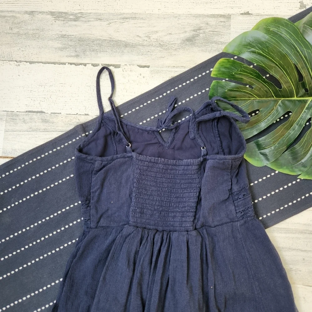 Abercrombie & Fitch Ruffle Hem Lace Bodice Tie Maxi Dress Navy Blue Size SP